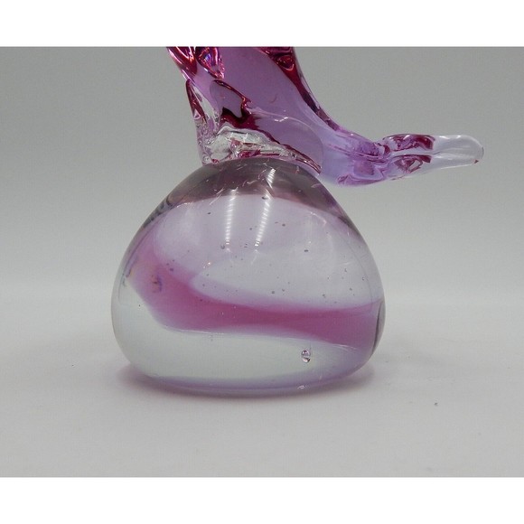 Art Glass Pink Dolphin on Ball Paperweight Desk Figurine 7 Inch - Picture 8 of 14